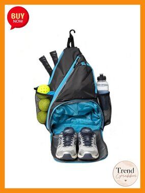 Pickleball Sling Bag Crossbody Backpack with Shoe Compartment Fits 2 Paddles